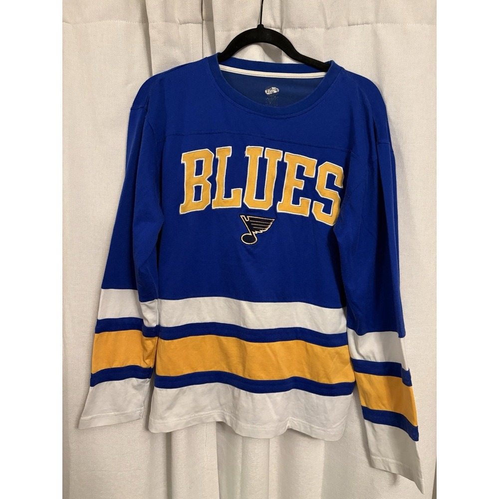 St. Louis Blues NHL Hockey Blue/White/Gold Long Sleeve Shirt Size M 38/40 Unisex